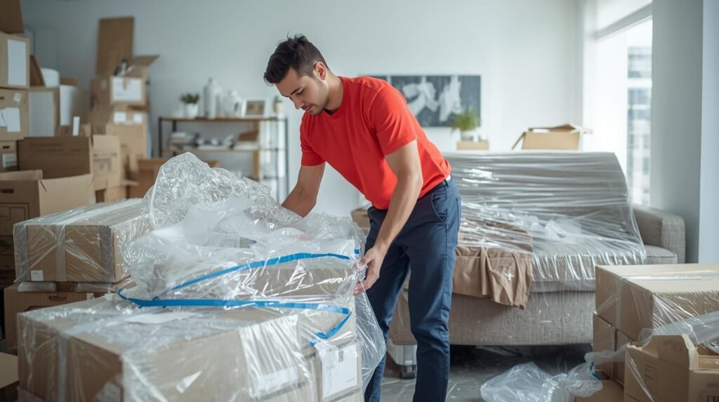 Embalagem profissional para mudança RJ x SP protegendo móveis