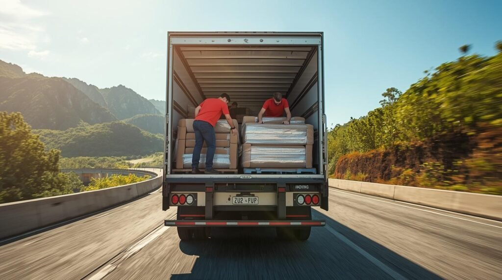 Caminhão de mudança realizando transporte interestadual RJ x SP