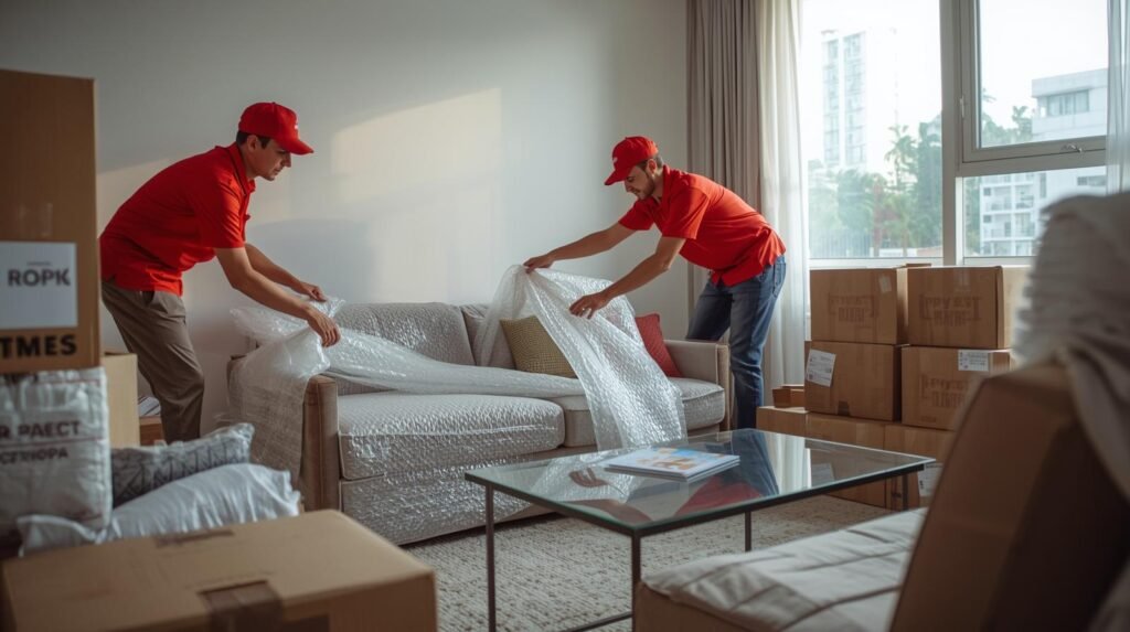 Empresa de mudança residencial RJ embalando móveis com segurança