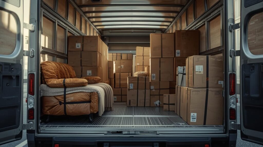 Organização interna de caminhão para mudança intermunicipal do Rio de Janeiro para Costa Verde