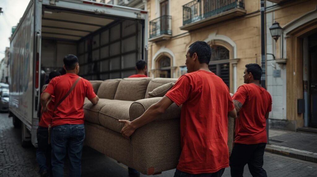 Profissionais de mudança uniformizados no Rio de Janeiro