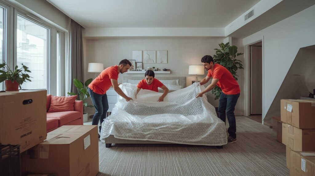 Profissionais de mudança uniformizados no Rio de Janeiro