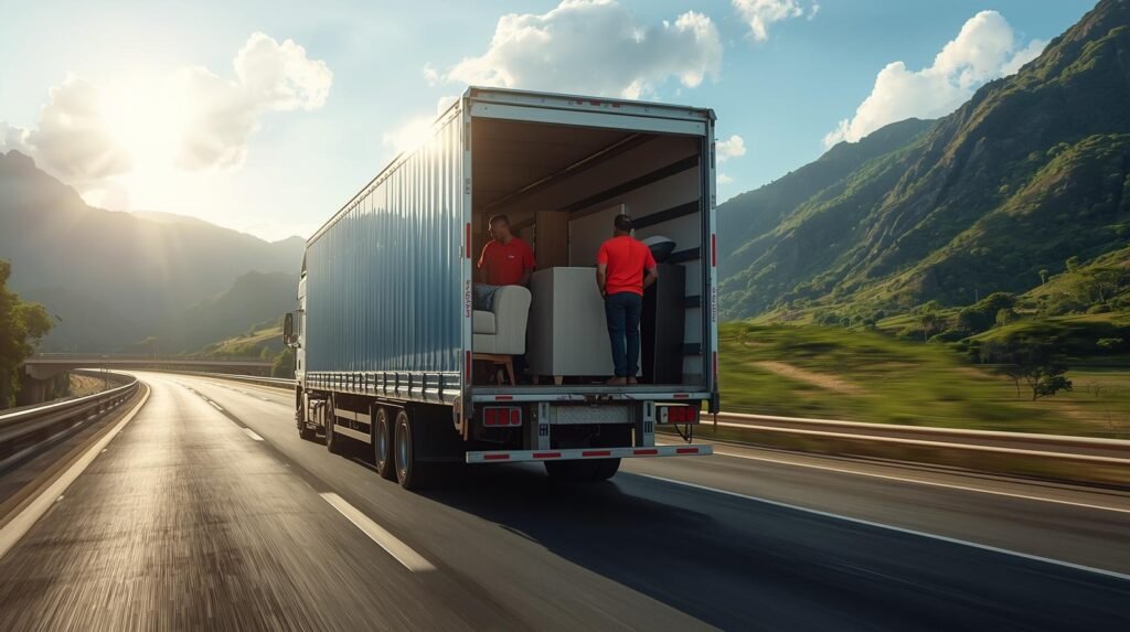 Caminhão realizando mudança interestadual saindo do Rio de Janeiro