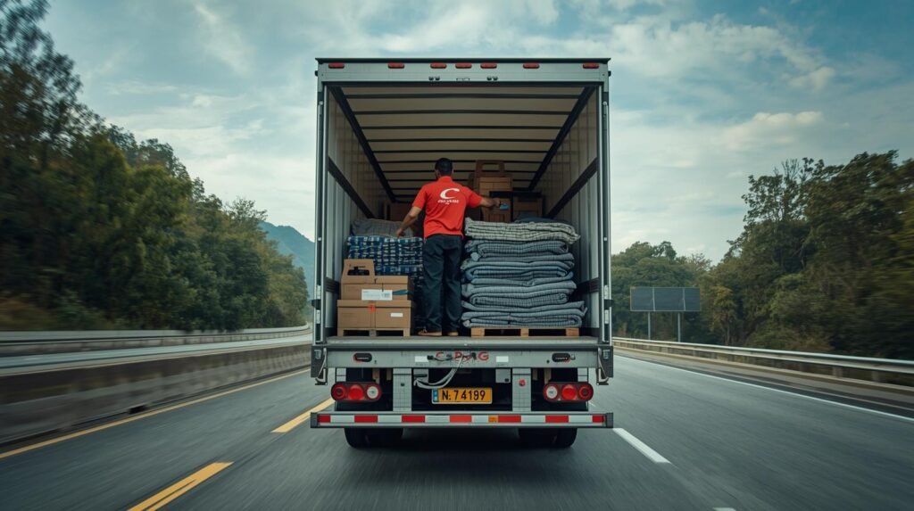 Caminhão realizando mudança interestadual saindo do Rio de Janeiro