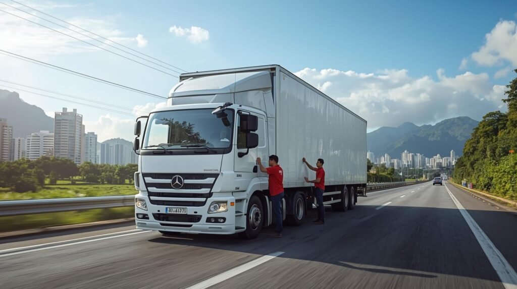 Caminhão de mudança intermunicipal e interestadual no RJ realizando transporte seguro