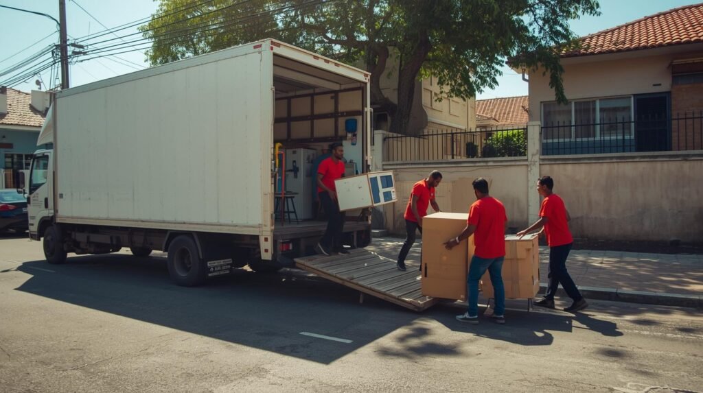 empresa de mudança RJ com caminhão branco e equipe profissional