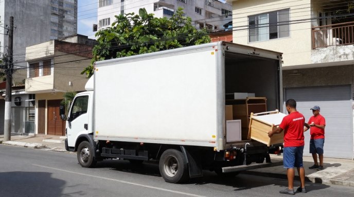 Mudanças locais RJ caminhão branco em rua residencial
