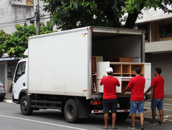 Caminhão branco de mudança no Rio de Janeiro com transporte seguro