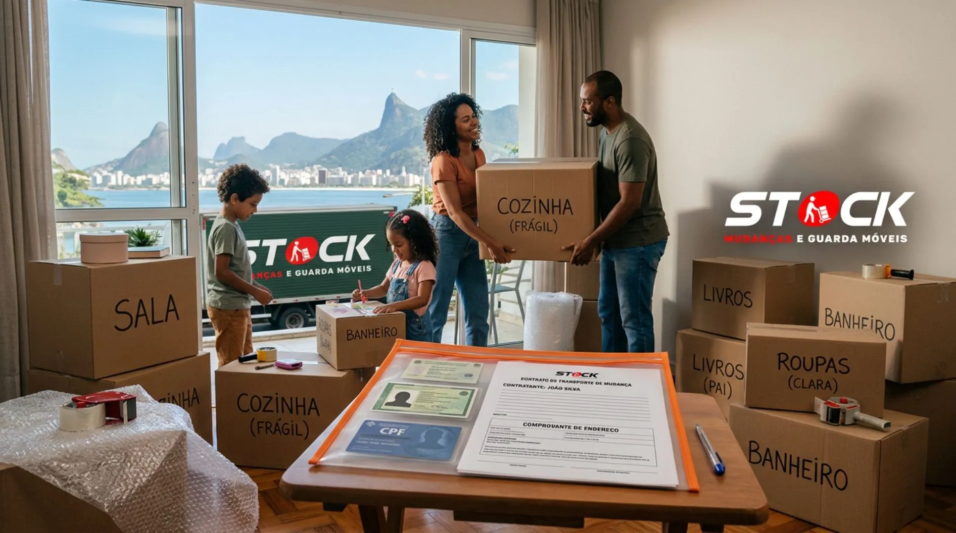 Documentos necessários para mudança interestadual saindo do RJ dispostos de forma organizada para fiscalização em trânsito rodoviário