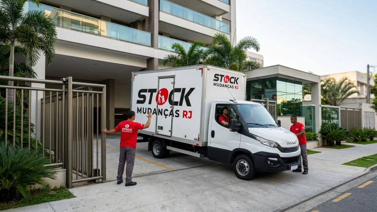 Entrada de Caminhão de Mudança em Garagem de Condomínio 2 Entrada de caminhão de mudança dentro da garagem do condomínio - Stock Mudanças RJ