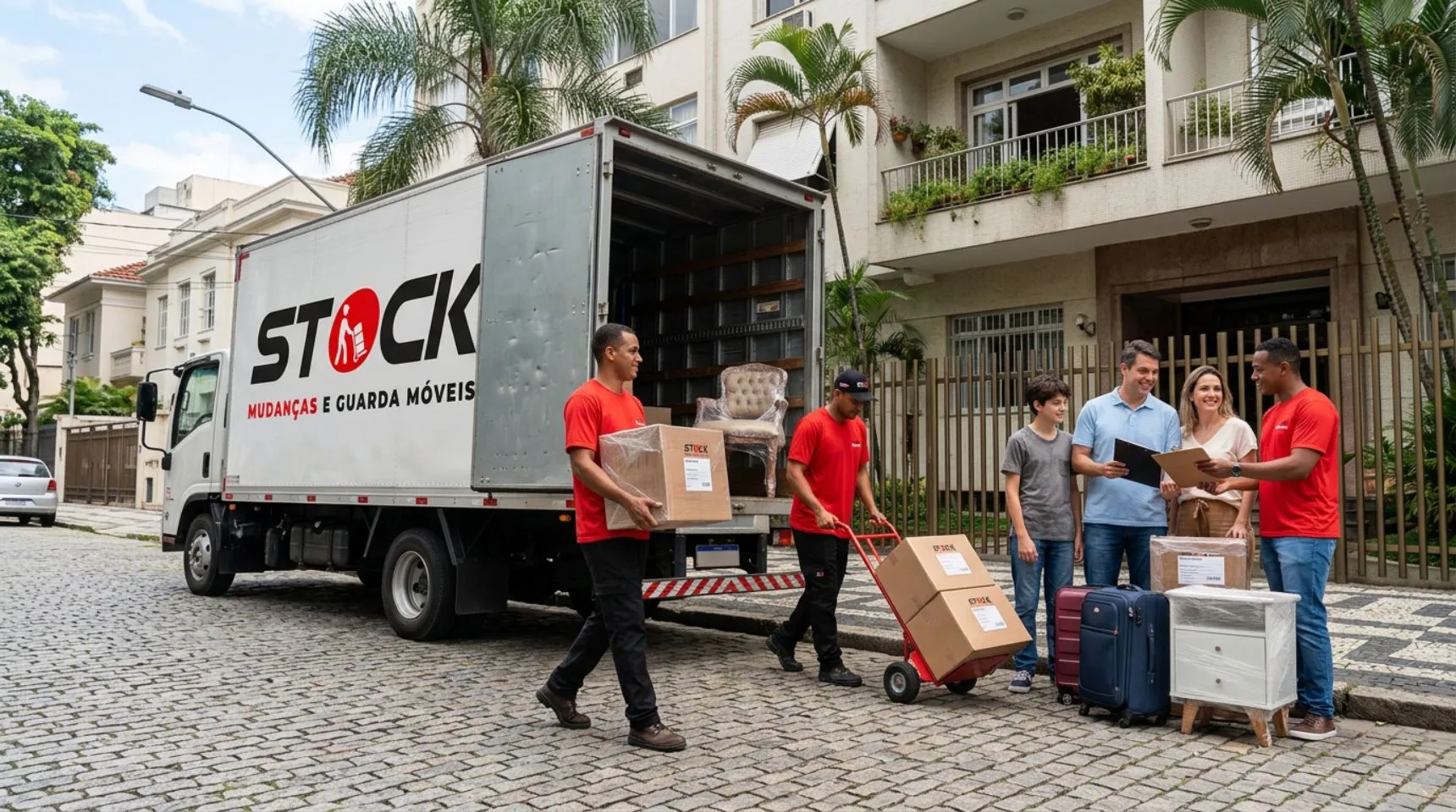 Equipe técnica da Stock Mudanças realizando o carregamento seguro de pequenos volumes no Rio de Janeiro