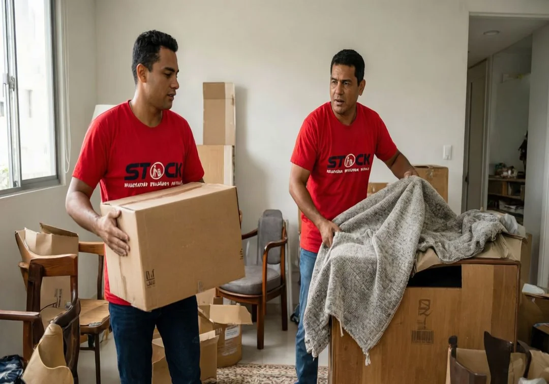 Profissionais embalando caixas de mudança no Rio de Janeiro